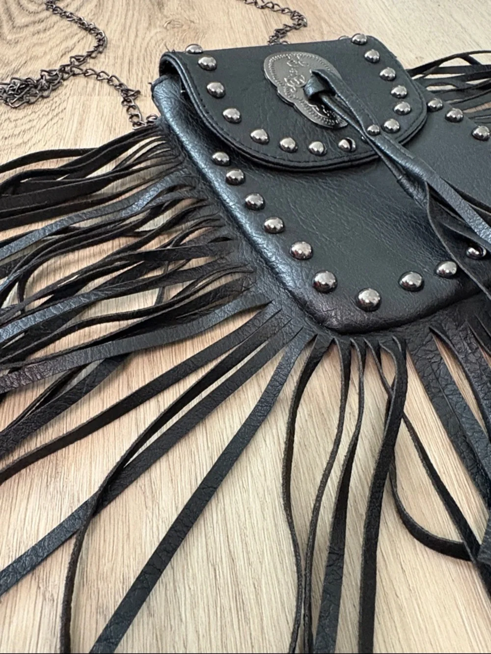 💀 Rockstar Rebel Black Fringe Skull Crossbody Bag Excellent Condition! Festival